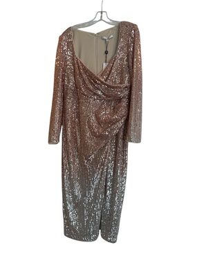 Badgley Mischka Rose Gold Sequin Long Sleeve Midi Dress